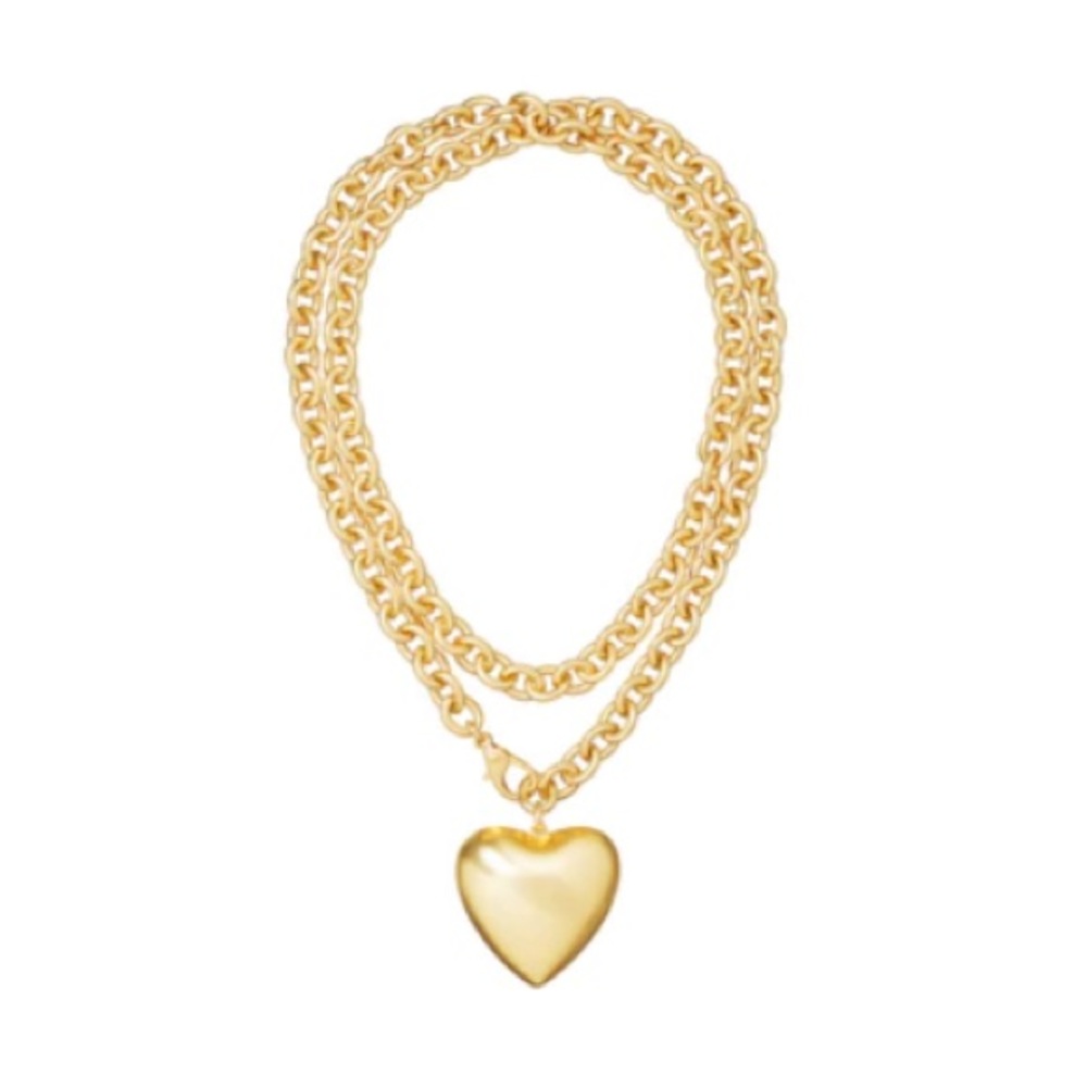 Roxanne Assoulin Gold Double-Chain Heart Pendant Necklace